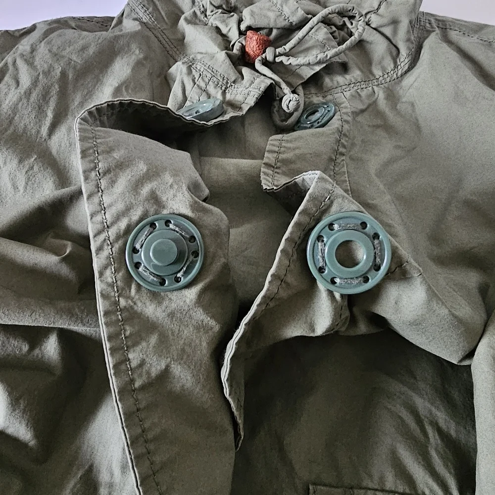 J. Crew women's jacket raincoat army green olive size 2 drawstring waist pockets
